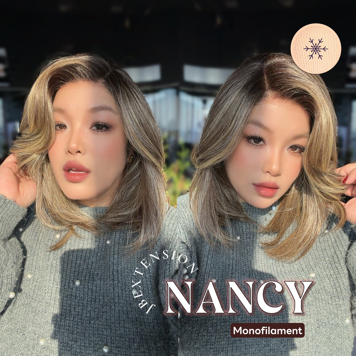 [FINAL SALE] JBEXTENSION NANCY MONO Monofilament Handmade Wig 6X5 Full Monofilament Hand Tied Top Wig 14 Inches Dark Brown Mono Lace Wig Glueless Wig NANCY MONO【BENDY EAR TABS】