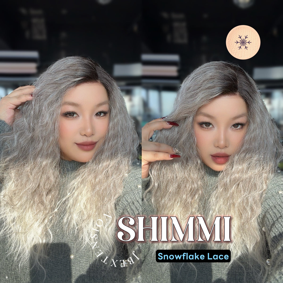 [FINAL SALE] JBEXTENSION 21 Inches Ash Grey Deep Curly Pre-Cut Side Part Snowflake Lace Frontlace Glueless Wig SHIMMI【BENDY EAR TABS】
