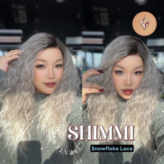 JBEXTENSION 21 Inches Ash Grey Deep Curly Pre-Cut Side Part Snowflake Lace Frontlace Black Sapphire Glueless Wig SHIMMI - BLACK SAPPHIRE【BENDY EAR TABS】