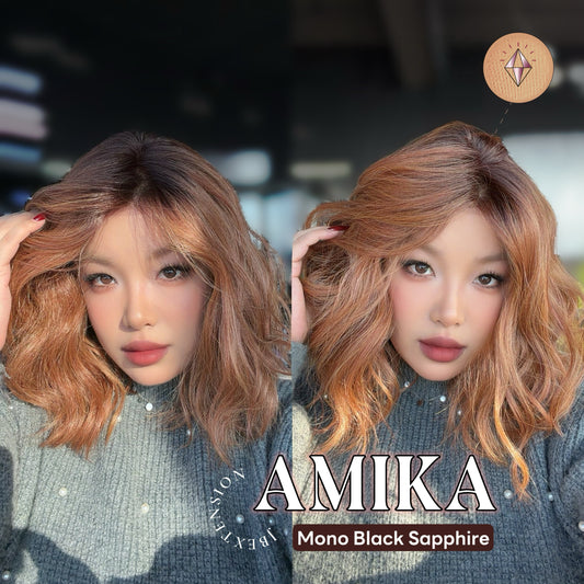 [FINAL SALE] JBEXTENSION AMIKA MONO Monofilament Handmade Wig 6X5 Full Monofilament Hand Tied Top Wig 14 Inches Copper Curly Mono Lace Wig Glueless Black Sapphire Wig AMIKA MONO【BENDY EAR TABS】