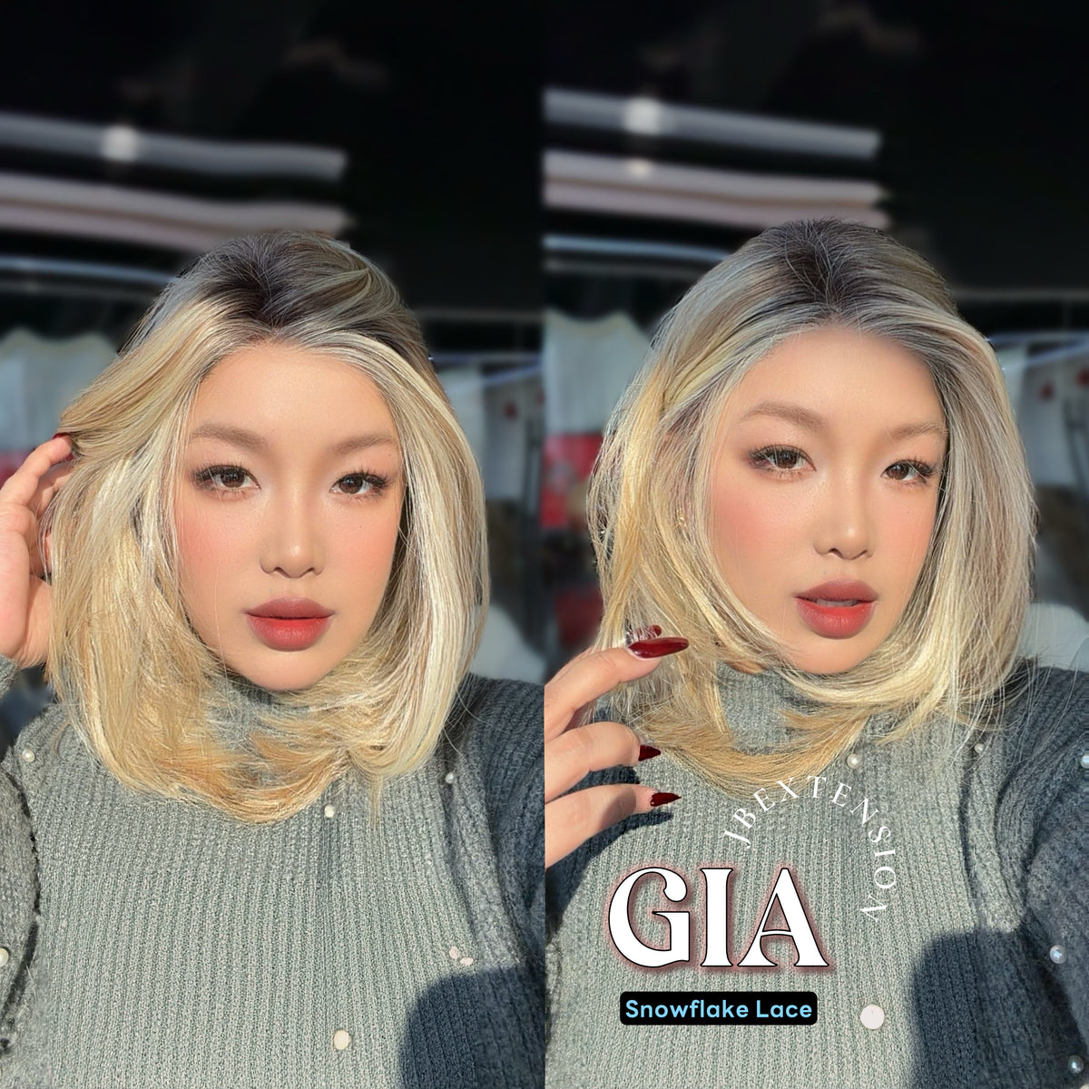 JBEXTENSION 16 Inches Mix Blonde Pre-Cut Side Part Snowflake Lace Frontlace Glueless Wig GIA【BENDY EAR TABS】