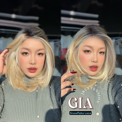 JBEXTENSION 16 Inches Mix Blonde Pre-Cut Side Part Snowflake Lace Frontlace Glueless Wig GIA【BENDY EAR TABS】