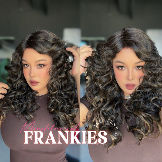 JBEXTENSION FRANKIES MONO Monofilament Handmade Wig 6X5 Full Monofilament Hand Tied Top Wig 19 Inches Dark Brown Highlight Curly Mono Lace Handmade Futura Fiber Glueless Black Sapphire Wig FRANKIES MONO【BENDY EAR TABS】