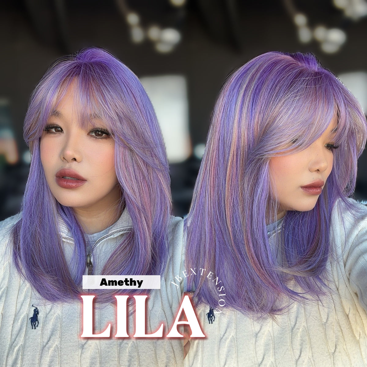 JBEXTENSION 20 Inches Scalpiana Amethy Wolf Cut 3.5X4 Hard Silky Top Natural Scalp Effect Wig With Bangs LILA AMETHY