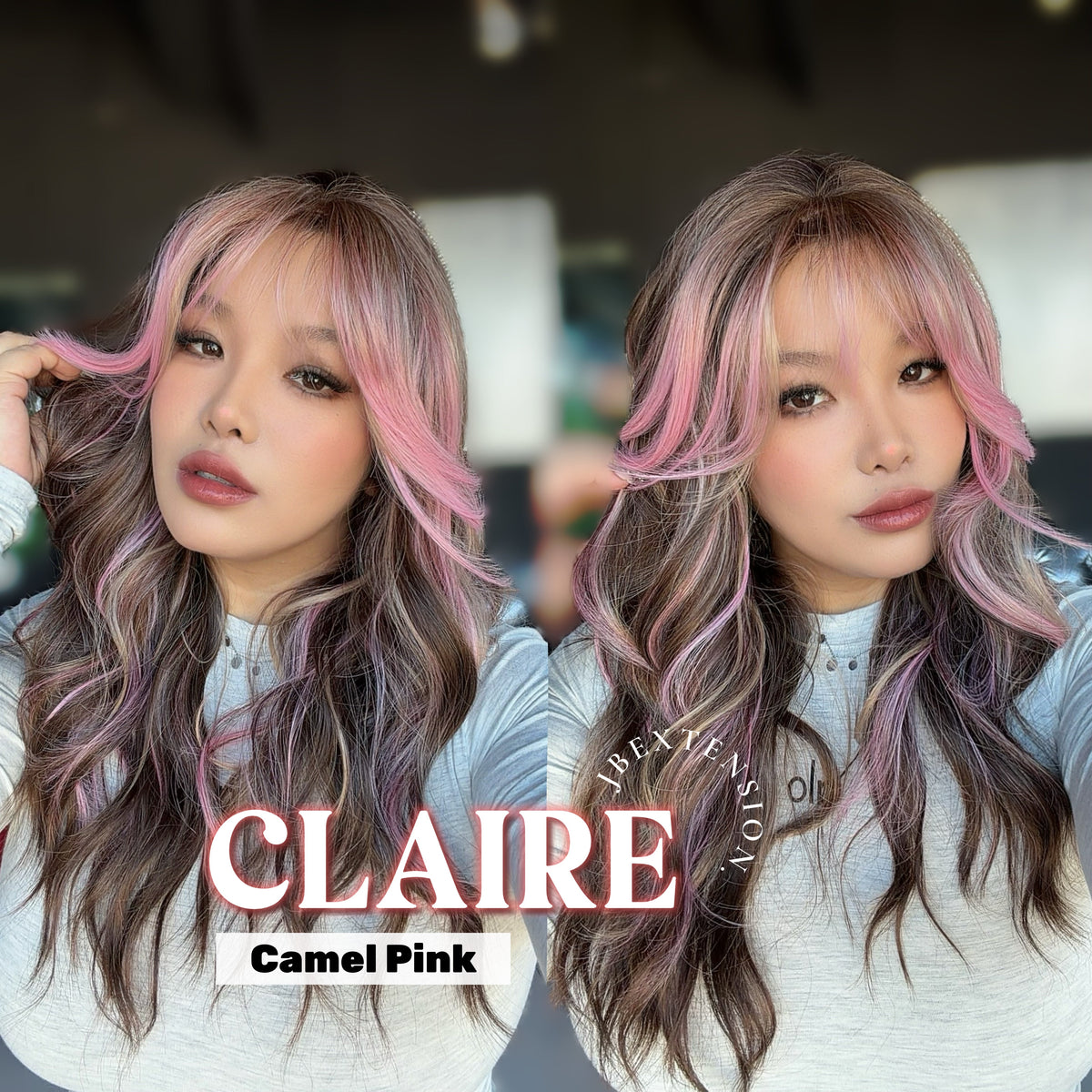 JBEXTENSION 22 Inches Scalpiana Camel Pink 3.5X4 Hard Silky Top Natural Scalp Effect Women Wig with Bangs CLAIRE SILKY TOP - CAMEL PINK