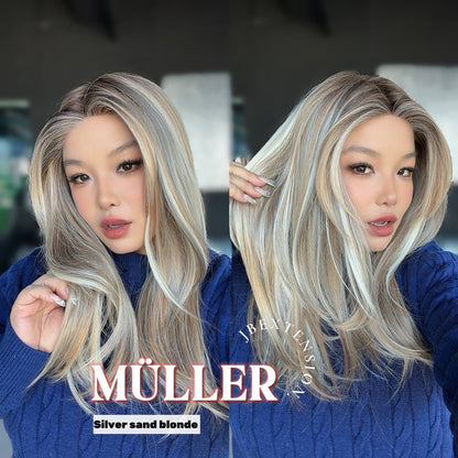 JBEXTENSION 22 Inches Silver Sand Blonde Pre-Cut Frontlace Glueless Wig MüLLER SILVER SAND BLONDE