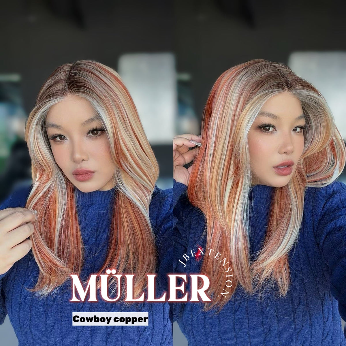 JBEXTENSION 22 Inches Cowboy Copper Pre-Cut Frontlace Glueless Wig MüLLER COWBOY COPPER