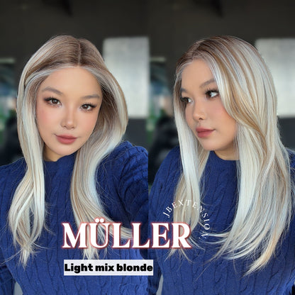 JBEXTENSION 22 Inches Light Mix Blonde Pre-Cut Frontlace Glueless Wig MüLLER LIGHT MIX BLONDE