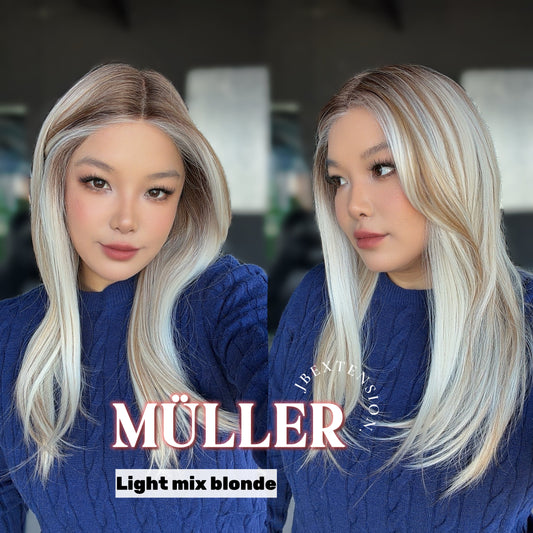 JBEXTENSION 22 Inches Light Mix Blonde Pre-Cut Frontlace Glueless Wig MüLLER LIGHT MIX BLONDE
