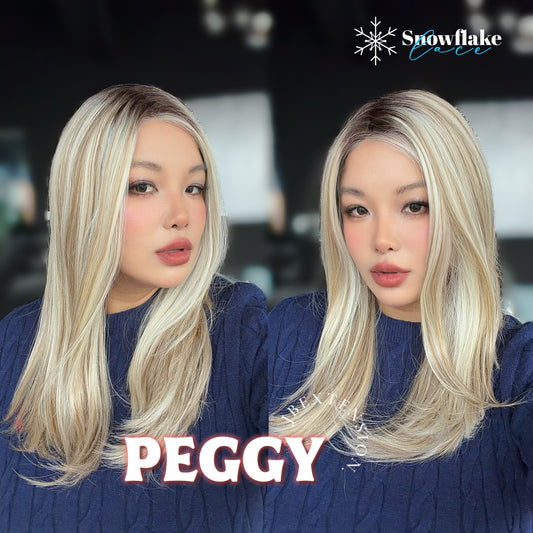 JBEXTENSION 19 Inches Long Straight Mix Blonde Pre-Cut Side Part Snowflake Lace Frontlace Glueless Wig PEGGY MIX BLONDE【BENDY EAR TABS】