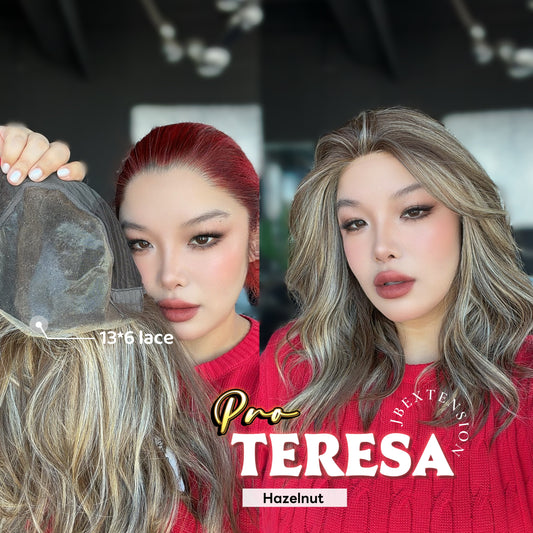 JBEXTENSION 18 Inches Hazelnut Pre-Cut 13X6 Free Part Snowflake Lace Frontlace Glueless Wig TERESA PRO - HAZELNUT【BENDY EAR TABS】