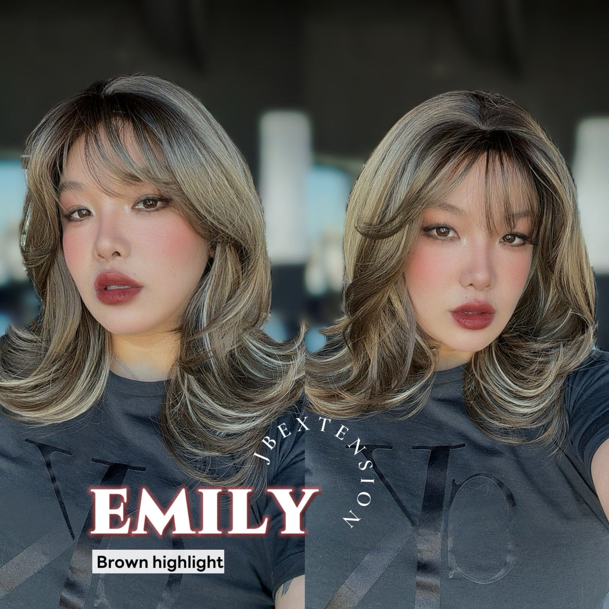 JBEXTENSION 18 Inches Scalpiana Curly Brown Highlight 3.5X4 Hard Silky Top Natural Scalp Effect Wig with Bangs EMILY BROWN HIGHLIGHT