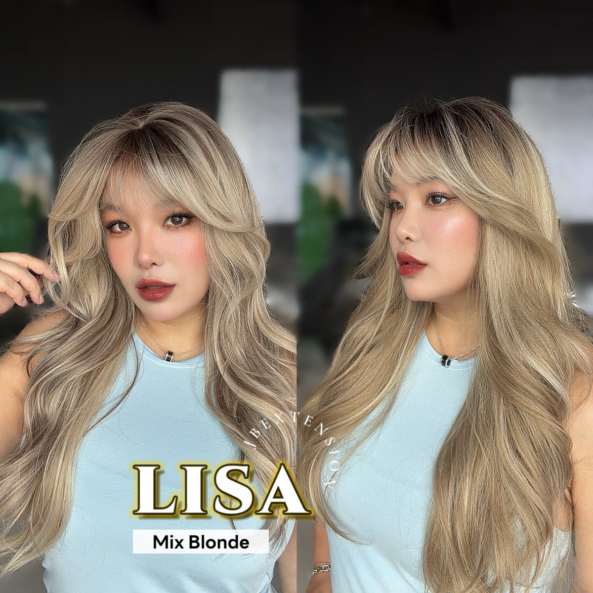 JBEXTENSION 26 Inches Scalpiana Long Curly Mix Blonde 3.5X4 Hard Silky Top Natural Scalp Effect Wig with Bangs LISA MIX BLONDE