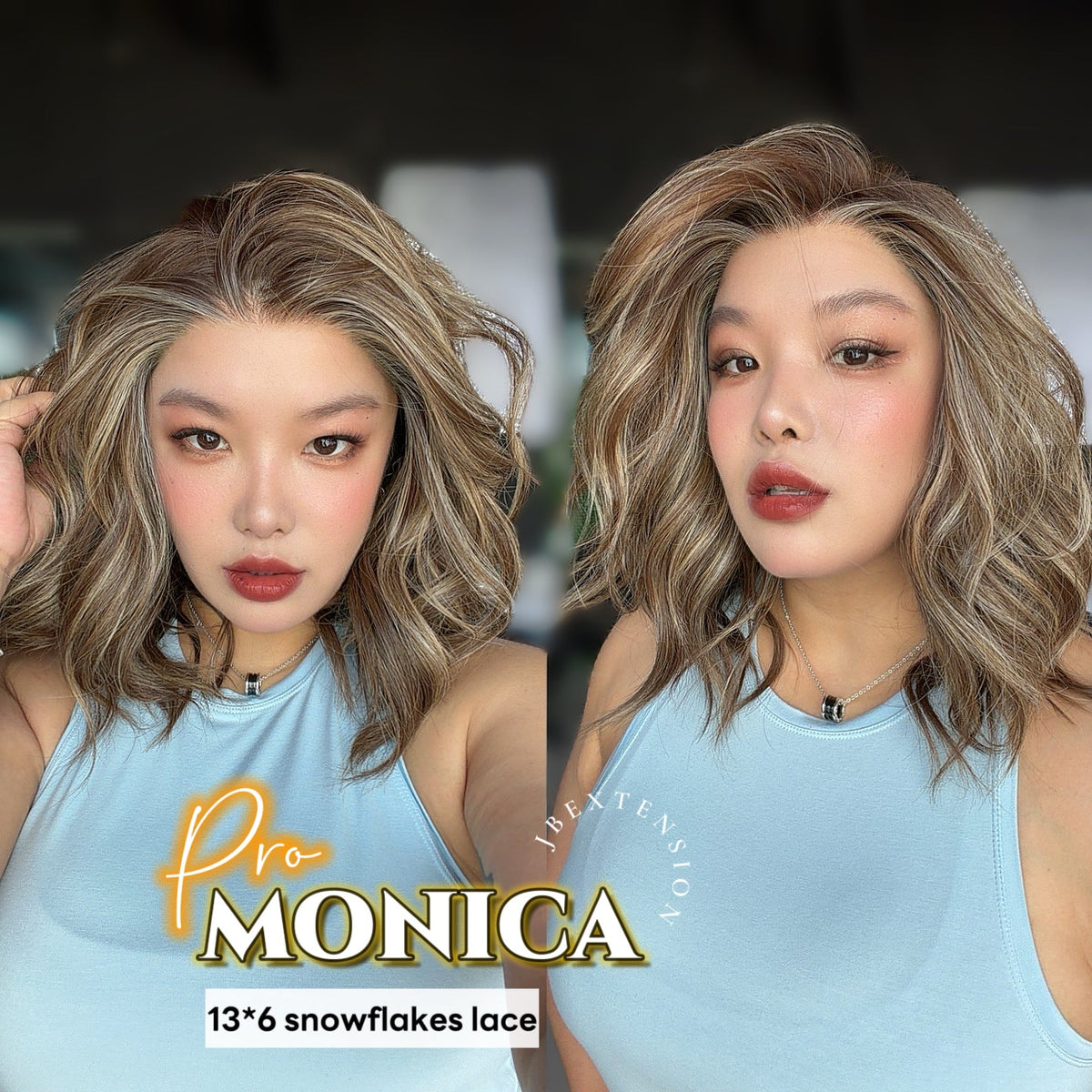 JBEXTENSION 16 Inches Hazelnut Pre-Cut 13X6 Free Part Snowflake Lace Frontlace Glueless Wig MONICA PRO - HAZELNUT【BENDY EAR TABS】