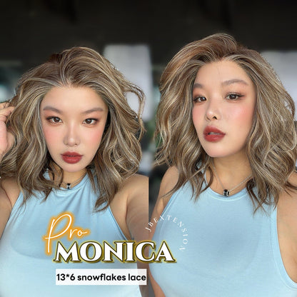 JBEXTENSION 16 Inches Hazelnut Pre-Cut 13X6 Free Part Snowflake Lace Frontlace Glueless Wig MONICA PRO - HAZELNUT【BENDY EAR TABS】