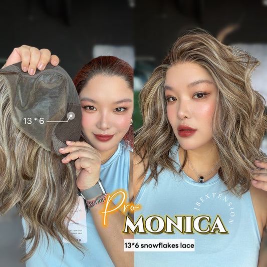 JBEXTENSION 16 Inches Hazelnut Pre-Cut 13X6 Free Part Snowflake Lace Frontlace Glueless Wig MONICA PRO - HAZELNUT【BENDY EAR TABS】