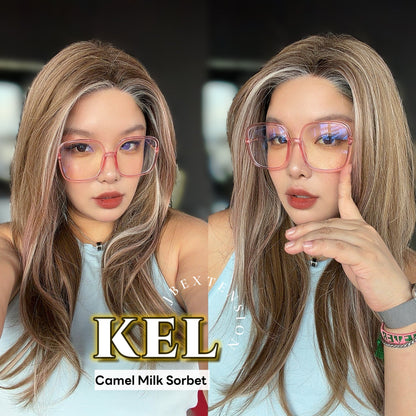 JBEXTENSION 22 Inches Camel Milk Sorbet Pre-Cut Snowflake Lace Frontlace Glueless Wig KEL CAMEL MILK SORBET【PERMATEASE】【BENDY EAR TABS】- M/L