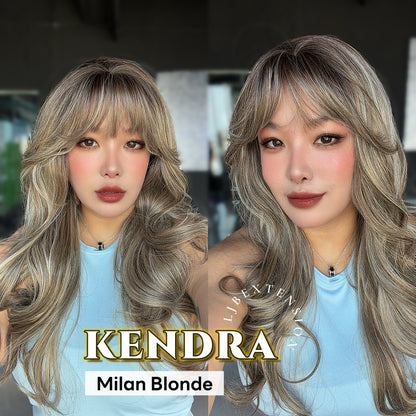 JBEXTENSION 26 Inches Scalpiana Long Curly Milan Blonde 3.5X4 Hard Silky Top Natural Scalp Effect Wig with Bangs KENDRA MILAN BLONDE