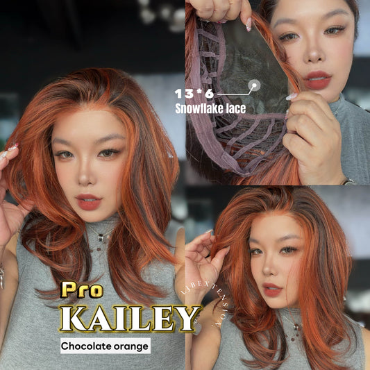 JBEXTENSION 20 Inches Chocolate Orange Pre-Cut 13X6 Free Part Snowflake Lace Frontlace Glueless Wig KAILEY PRO - CHOCOLATE ORANGE【BENDY EAR TABS】