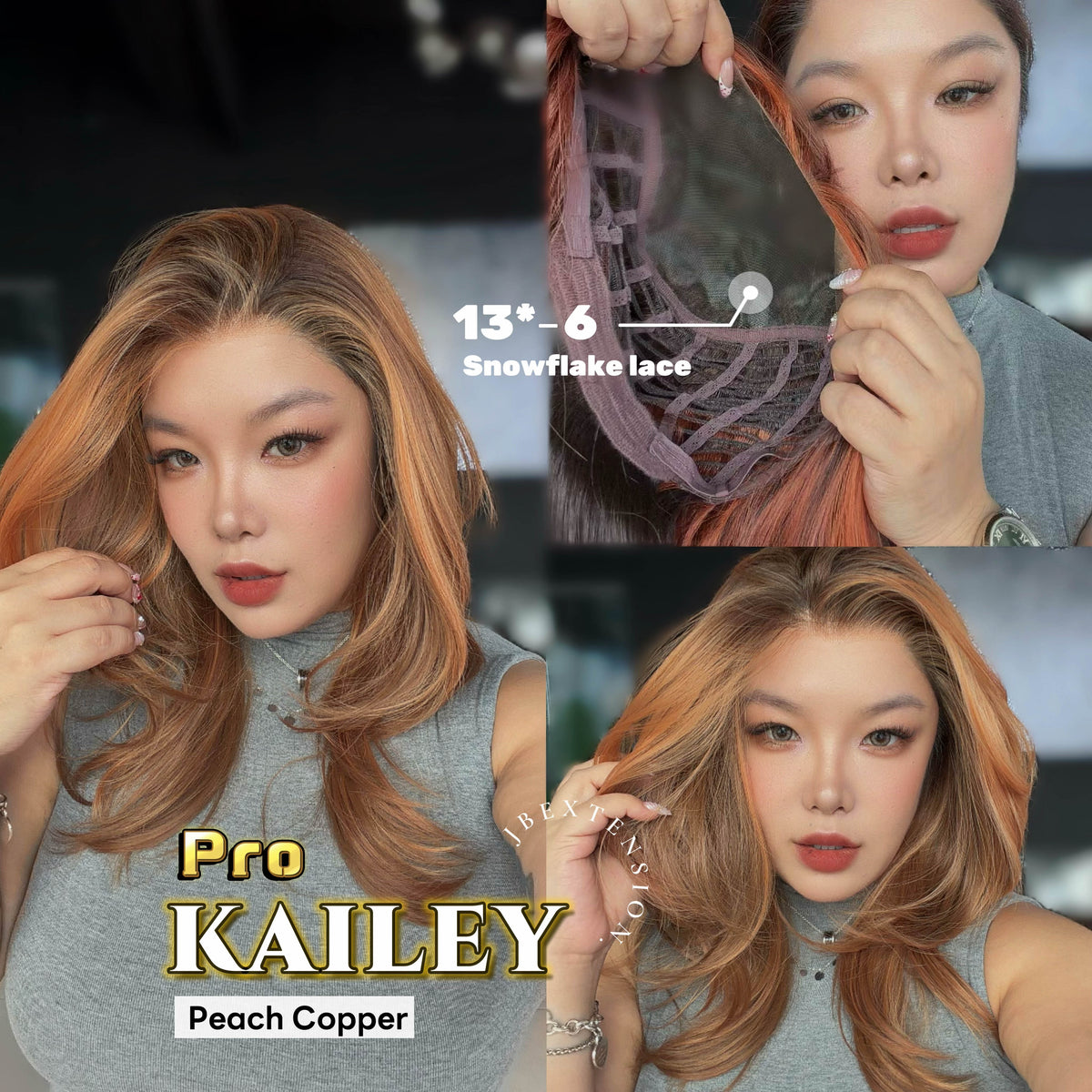 [PRE-ORDER] JBEXTENSION 20 Inches Peach Copper Pre-Cut 13X6 Free Part Snowflake Lace Frontlace Glueless Wig KAILEY PRO - PEACH COPPER【BENDY EAR TABS】