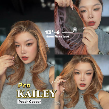 [PRE-ORDER] JBEXTENSION 20 Inches Peach Copper Pre-Cut 13X6 Free Part Snowflake Lace Frontlace Glueless Wig KAILEY PRO - PEACH COPPER【BENDY EAR TABS】