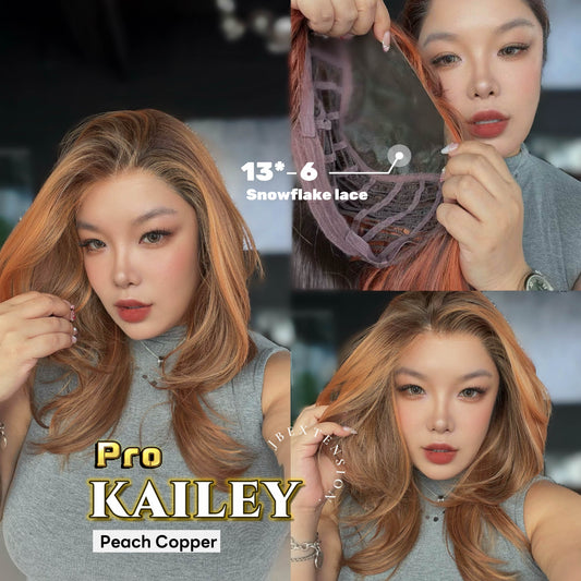 [PRE-ORDER] JBEXTENSION 20 Inches Peach Copper Pre-Cut 13X6 Free Part Snowflake Lace Frontlace Glueless Wig KAILEY PRO - PEACH COPPER【BENDY EAR TABS】