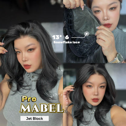 JBEXTENSION 20 Inches Jet Black Pre-Cut 13X6 Free Part Snowflake Lace Frontlace Glueless Wig MABEL PRO - JET BLACK【BENDY EAR TABS】