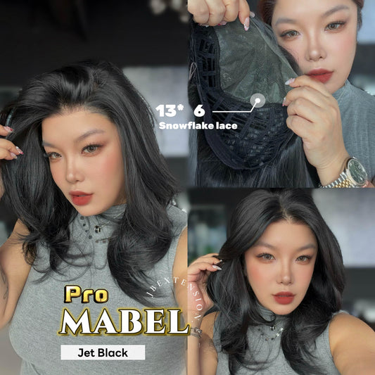 JBEXTENSION 20 Inches Jet Black Pre-Cut 13X6 Free Part Snowflake Lace Frontlace Glueless Wig MABEL PRO - JET BLACK【BENDY EAR TABS】