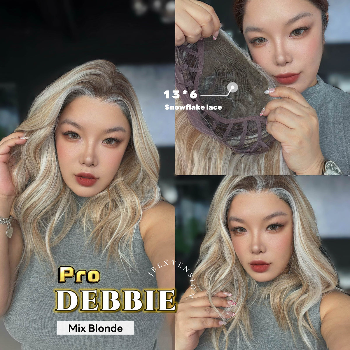 JBEXTENSION 18 Inches Mix Blonde Curly Pre-Cut 13X6 Free Part Snowflake Lace Frontlace Glueless Wig DEBBIE PRO - MIX BLONDE【BENDY EAR TABS】