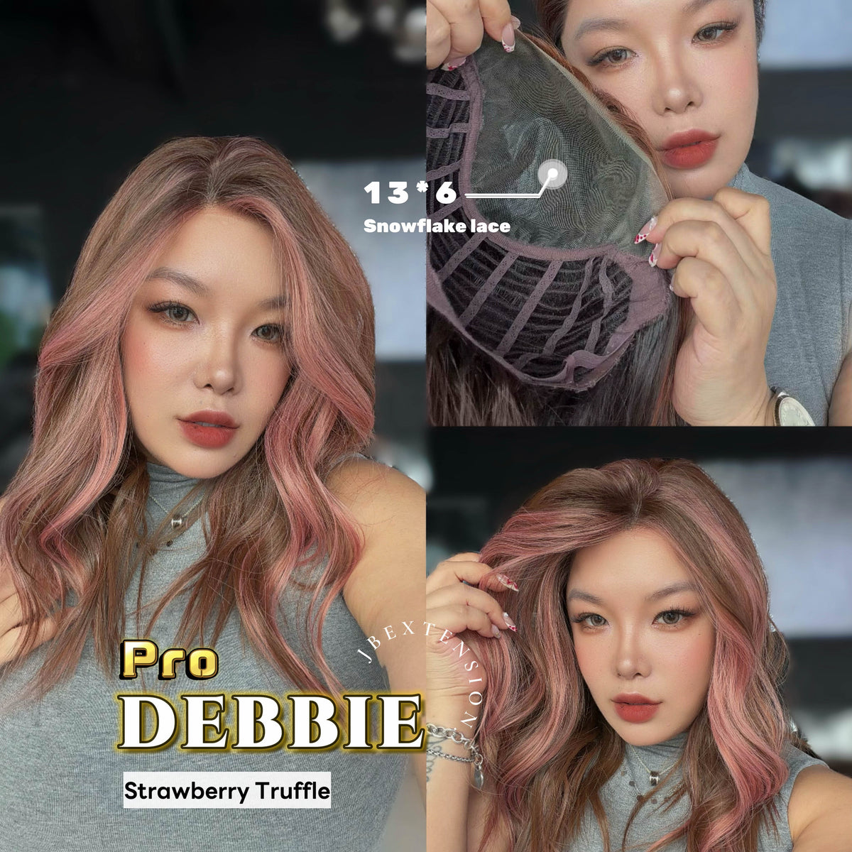 JBEXTENSION 18 Inches Strawberry Truffle Curly Pre-Cut 13X6 Free Part Snowflake Lace Frontlace Glueless Wig DEBBIE PRO - STRAWBERRY TRUFFLE【BENDY EAR TABS】