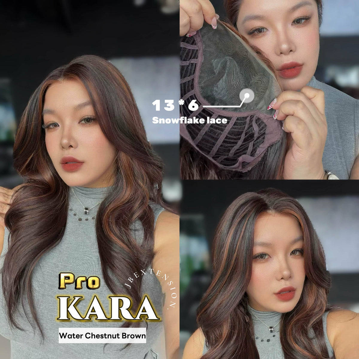 [PRE-ORDER] JBEXTENSION 23 Inches Water Chestnut Brown Pre-Cut 13X6 Free Part Snowflake Lace Frontlace Glueless Wig KARA PRO - WATER CHESTNUT BROWN【BENDY EAR TABS】