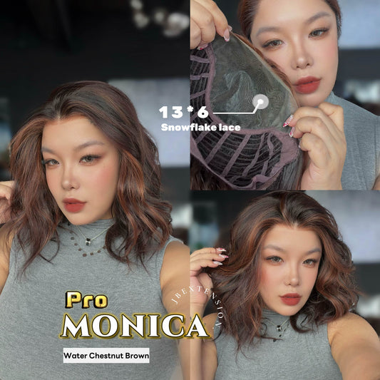 JBEXTENSION 16 Inches Water Chestnut Brown Pre-Cut 13X6 Free Part Snowflake Lace Frontlace Glueless Wig MONICA PRO - WATER CHESTNUT BROWN【BENDY EAR TABS】