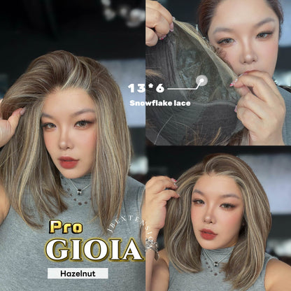 JBEXTENSION 14 Inches Hazelnut Pre-Cut 13X6 Free Part Snowflake Lace Frontlace Bob Cut Glueless Wig GIOIA PRO - HAZELNUT【BENDY EAR TABS】