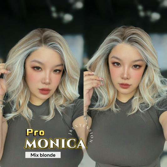 JBEXTENSION 16 Inches Mix Blonde Pre-Cut 13X6 Free Part Snowflake Lace Frontlace Glueless Wig MONICA PRO - MIX BLONDE【BENDY EAR TABS】