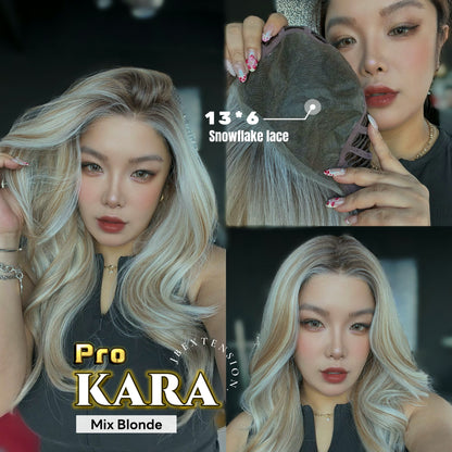 JBEXTENSION 23 Inches Mix Blonde Pre-Cut 13X6 Free Part Snowflake Lace Frontlace Glueless Wig KARA PRO - MIX BLONDE【BENDY EAR TABS】