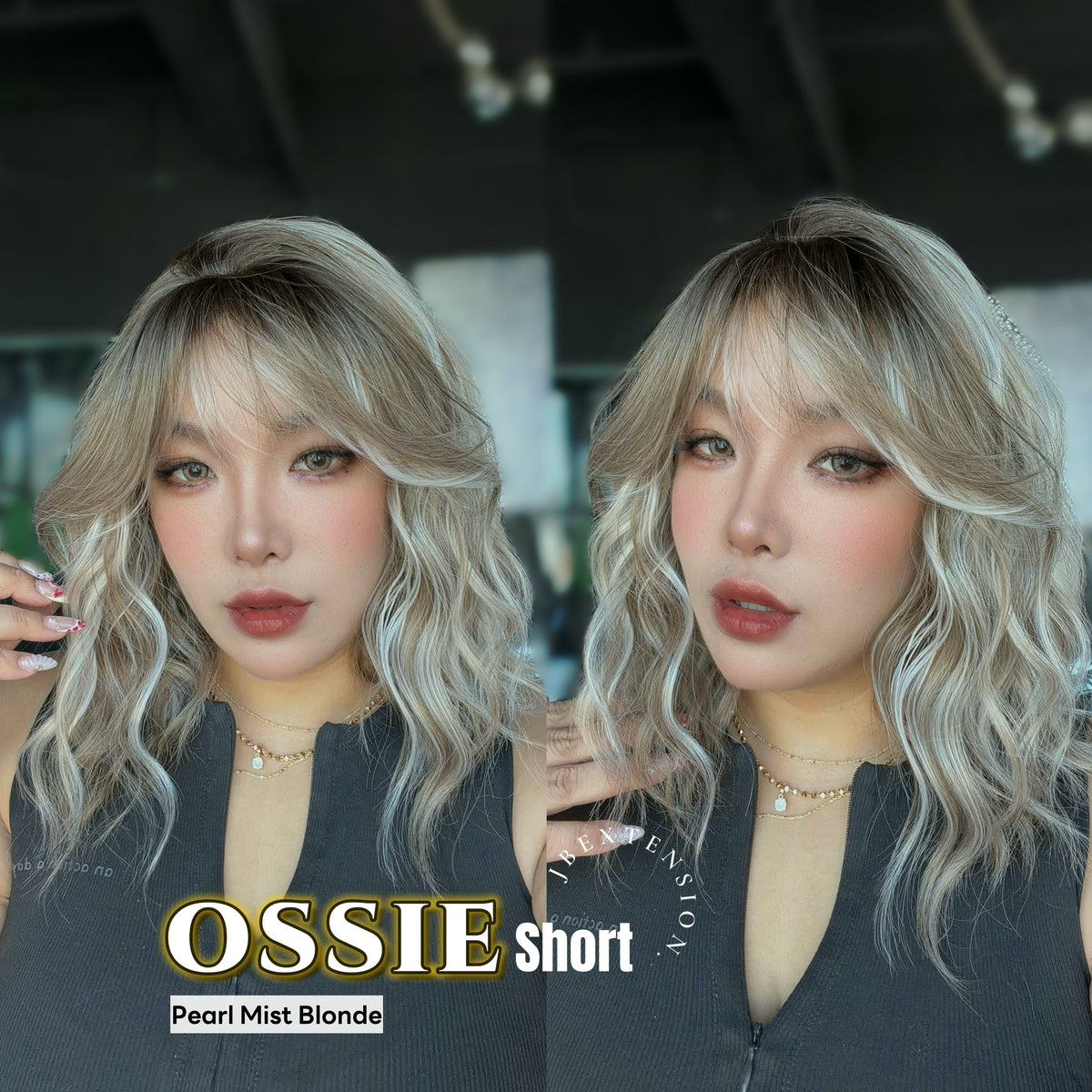 JBEXTENSION 14 Inches Scalpiana Wave Pearl Mist Blonde 3.5X4 Hard Silky Top Natural Scalp Effect Wig with Bangs OSSIE SHORT - PEARL MIST BLONDE