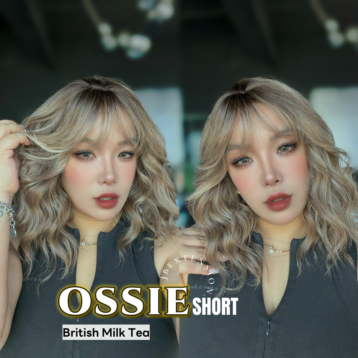 JBEXTENSION 14 Inches Scalpiana Wave British Milk Tea 3.5X4 Hard Silky Top Natural Scalp Effect Wig with Bangs OSSIE SHORT - BRITISH MILK TEA