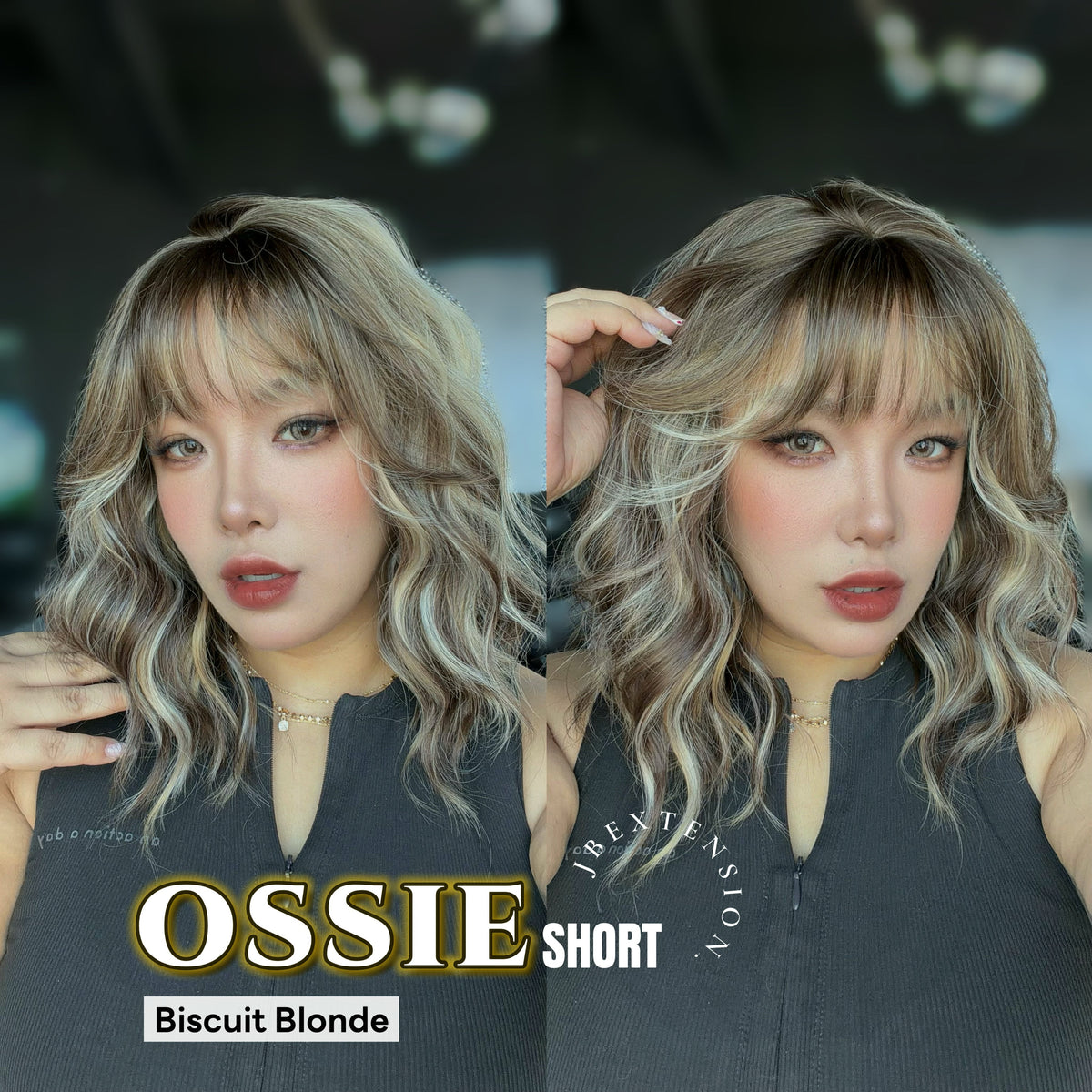 JBEXTENSION 14 Inches Scalpiana Wave Biscuit Blonde 3.5X4 Hard Silky Top Natural Scalp Effect Wig with Bangs OSSIE SHORT - BISCUIT BLONDE