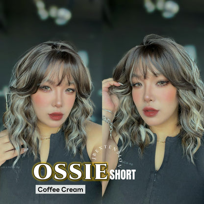 JBEXTENSION 14 Inches Scalpiana Wave Coffee Cream 3.5X4 Hard Silky Top Natural Scalp Effect Wig with Bangs OSSIE SHORT - COFFEE CREAM