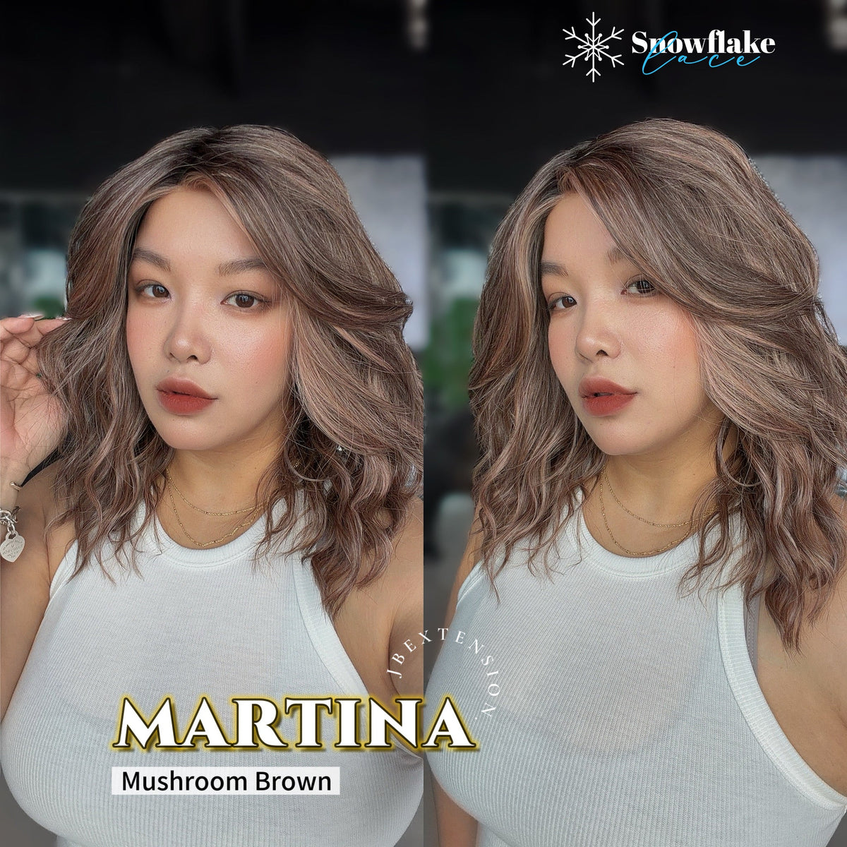 [PRE-ORDER] JBEXTENSION 17 Inches Wave Mushroom Brown Pre-Cut Side Part Snowflake Lace Frontlace Glueless Wig MARTINA MUSHROOM BROWN【BENDY EAR TABS】