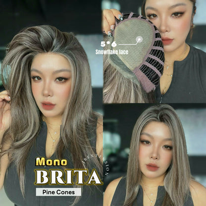 JBEXTENSION BRITA MONO Monofilament Handmade Wig 6X5 Full Monofilament Hand Tied Top Wig 22 Inches Pine Cones Mono Lace Wig Glueless Wig BRITA MONO - PINE CONES【BENDY EAR TABS】