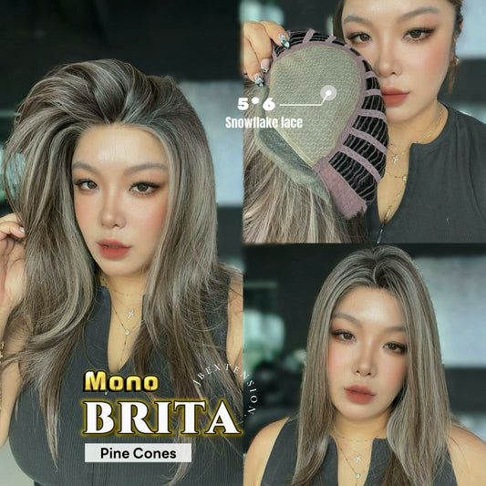 JBEXTENSION BRITA MONO Monofilament Handmade Wig 6X5 Full Monofilament Hand Tied Top Wig 22 Inches Pine Cones Mono Lace Wig Glueless Wig BRITA MONO - PINE CONES【BENDY EAR TABS】