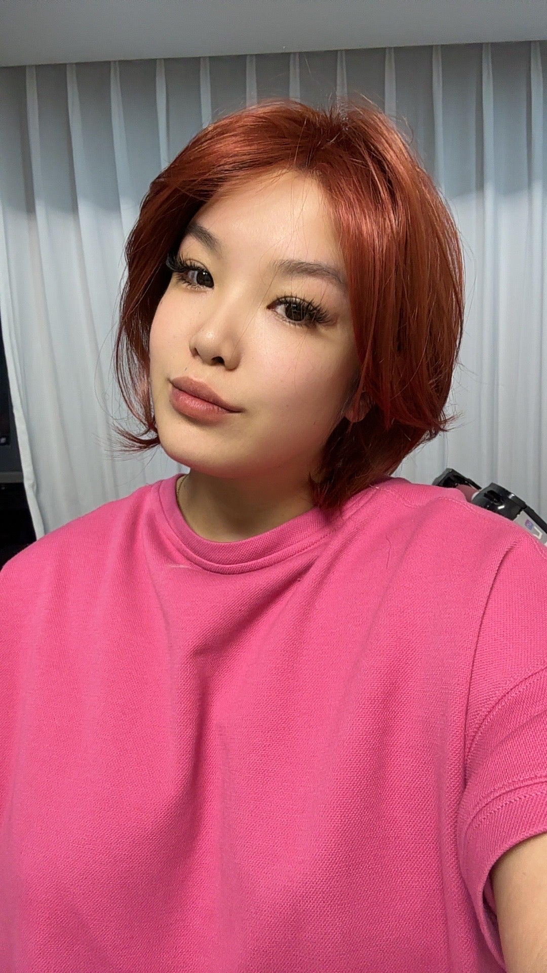 JBEXTENSION 12 Inches Bob Cut Copper Red Pre-Cut Snowflake Lace Frontlace Glueless Wig KHLOE COPPER RED【PERMATEASE】【BENDY EAR TABS】- M/L