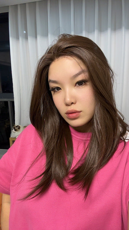 JBEXTENSION 18 Inches Brown Pre-Cut Snowflake Lace Frontlace Glueless Wig KHLOE LONG BROWN【PERMATEASE】【BENDY EAR TABS】- M/L