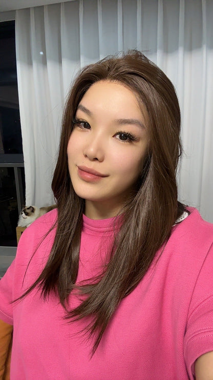 JBEXTENSION 18 Inches Brown Pre-Cut Snowflake Lace Frontlace Glueless Wig KHLOE LONG BROWN【PERMATEASE】【BENDY EAR TABS】- M/L