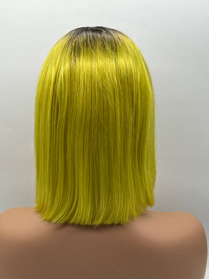 JBEXTENSION 12 Inches Bob Cut Frontlace Real Huaman Hair Crazy Color Wig PANDORA-MIMOSA