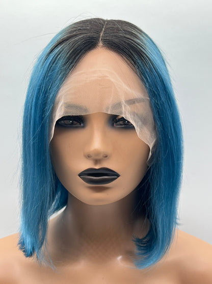 JBEXTENSION 12 Inches Bob Cut Frontlace Real Huaman Hair Crazy Color Wig PANDORA-AQUA