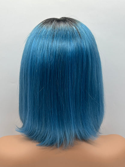 JBEXTENSION 12 Inches Bob Cut Frontlace Real Huaman Hair Crazy Color Wig PANDORA-AQUA