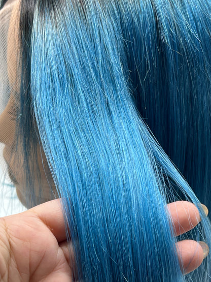 JBEXTENSION 12 Inches Bob Cut Frontlace Real Huaman Hair Crazy Color Wig PANDORA-AQUA