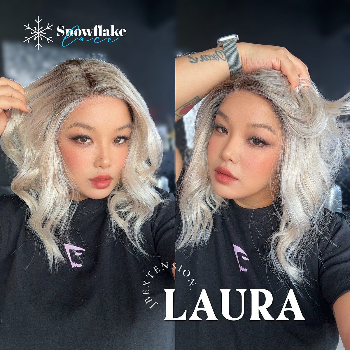 JBEXTENSION 14 Inches Blonde Pre-Cut Side Part Snowflake Lace Frontlace Glueless Wig LAURA SNOWFLAKE【BENDY EAR TABS】- S/M